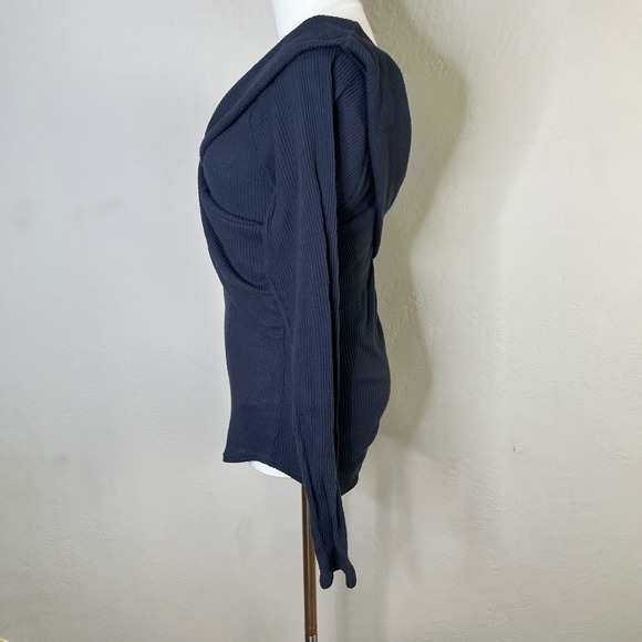 Free People Marley Top Gray Ribbed Twist Off Shoulder Long Sleeve Top Size Large - Picture 2 of 10